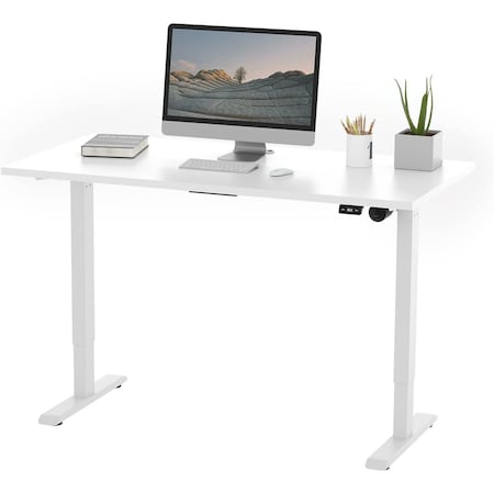Lift It, 48x24 Electric Sit Stand Desk, Effortless Touch Up/Down, White Top, White Base